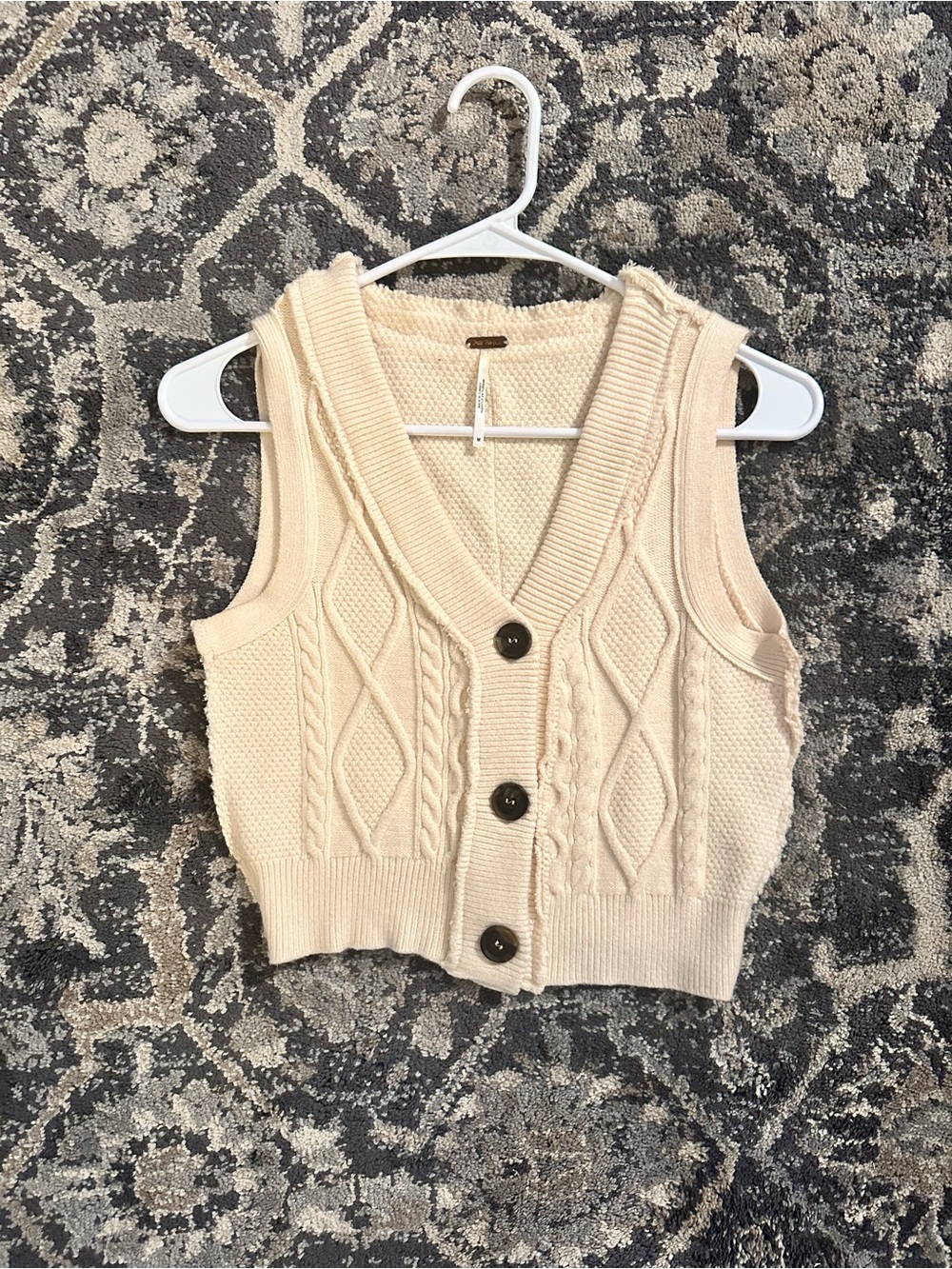 Free People Cream Cable-Knit Button Vest